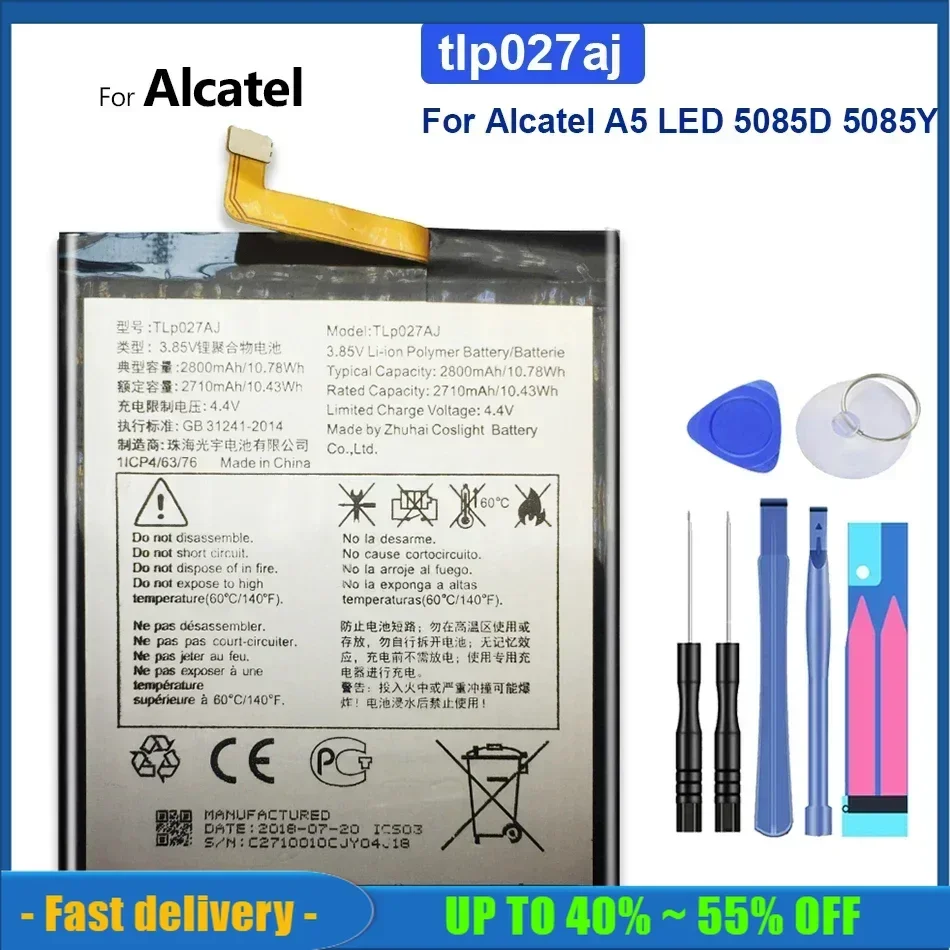 

Аккумуляторы для мобильных телефонов Bateria 2800 мАч TLP027AJ для Alcatel A5 A 5 LED 5085D 5085Y, аккумулятор для смартфона