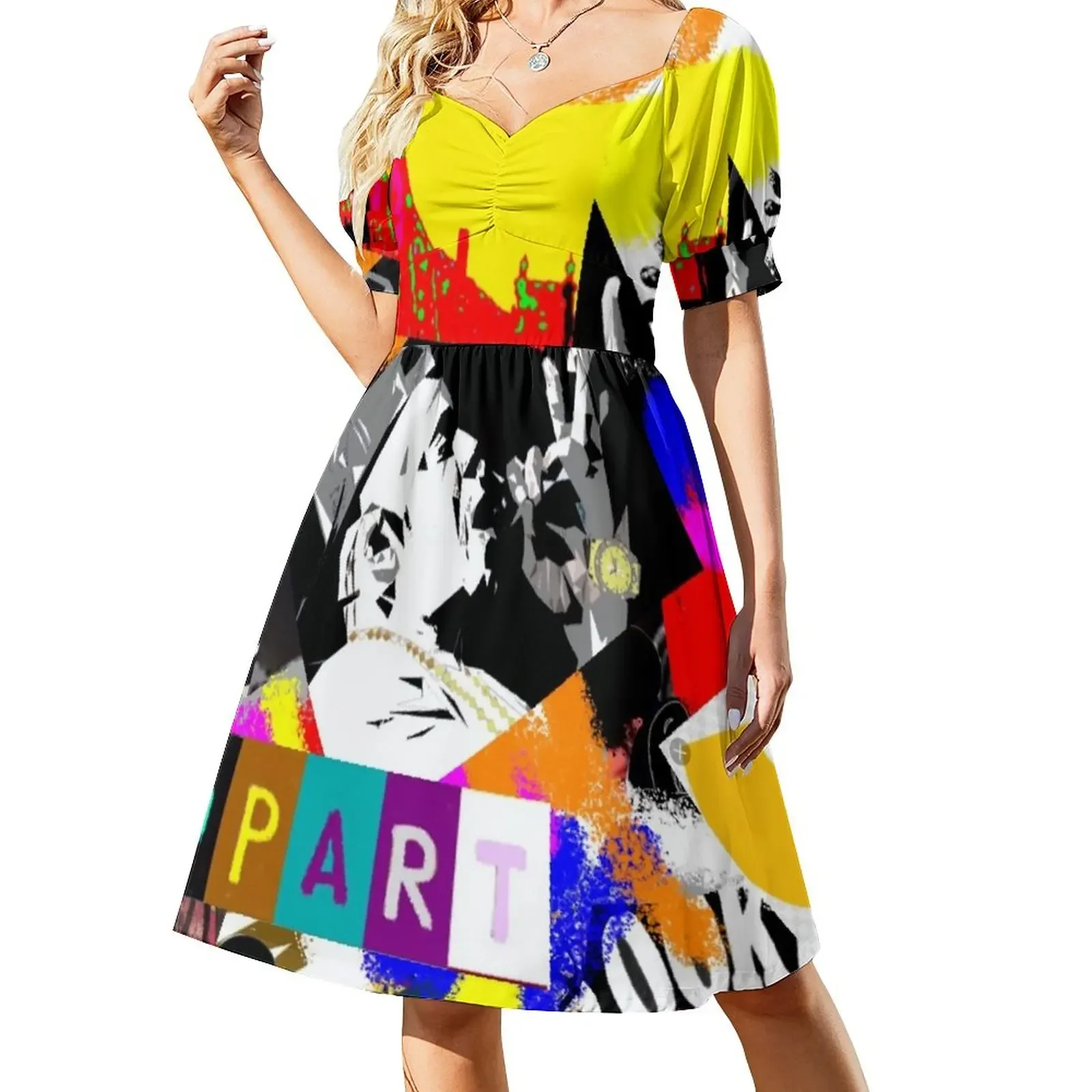 

Street POP Art Painting Graffiti Urban Abstract Collage Short-Sleeved Dress elegant women's sets evening dresses women