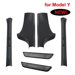 Front & Rear Door Sill Guards For Tesla Model Y ABS Inner Protector Cover Plate Trim Anti-Dirty Bumper Welcome Pedal Kick Pad