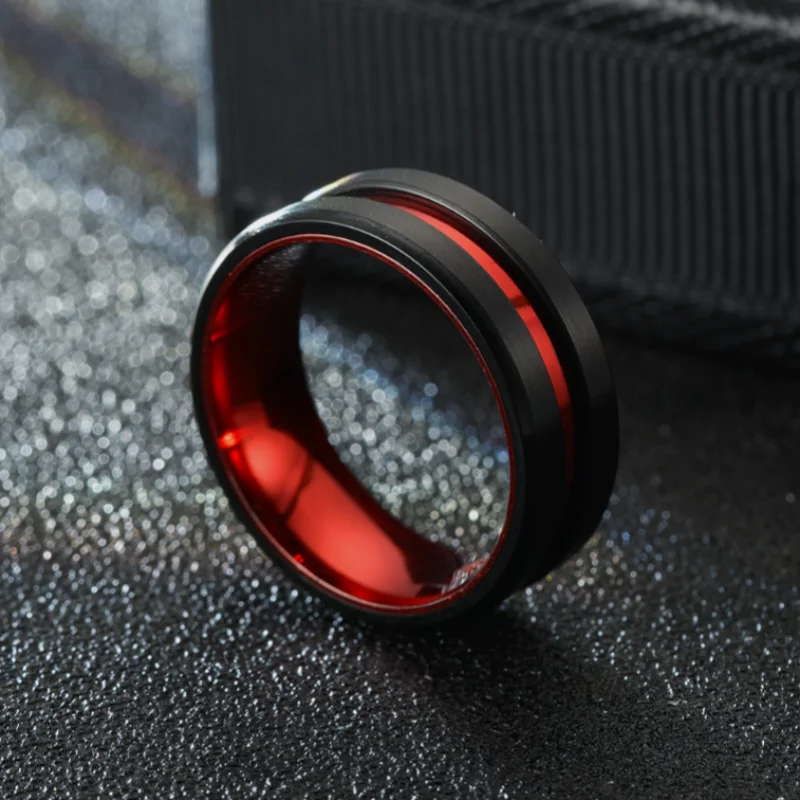 جديد حار بيع الفولاذ المقاوم للصدأ الخريف الرجال أنيقة الأحمر الأسود الدائري للرجال مجوهرات هدايا حجم 6-13 #4