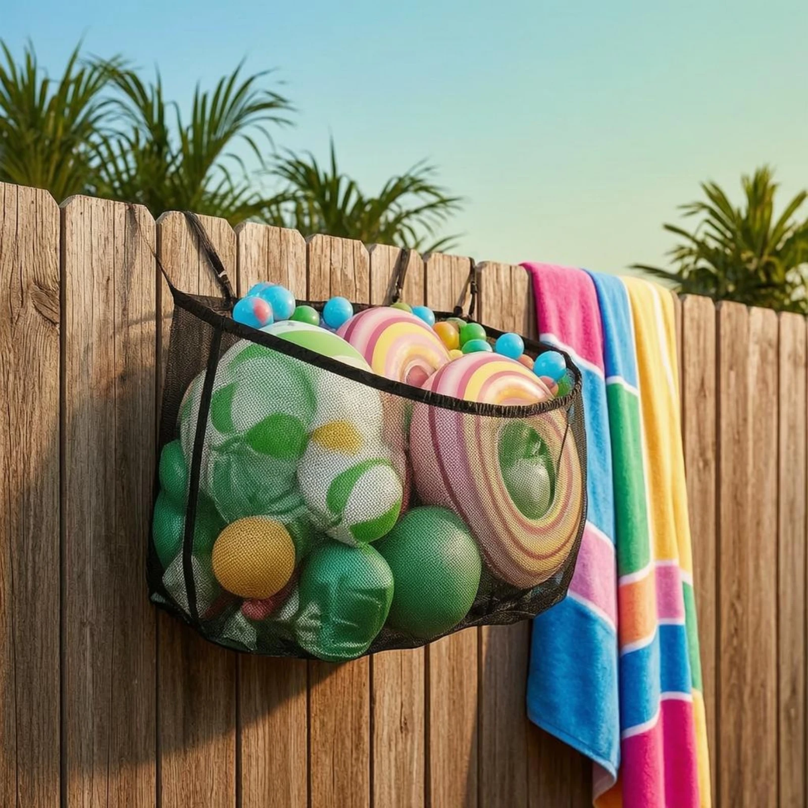 

Pool Toy Storage Bag Outdoor Pool Storage Mesh Bag Easy to Clean Quick Install for Poolside