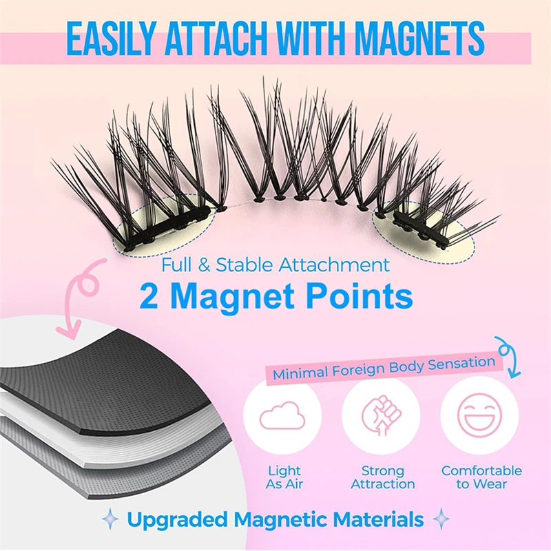 1 Pair Waterproof Bendy & flexible magnetic super thin band & Inconspicuous natual look No Allergic false eyelashes