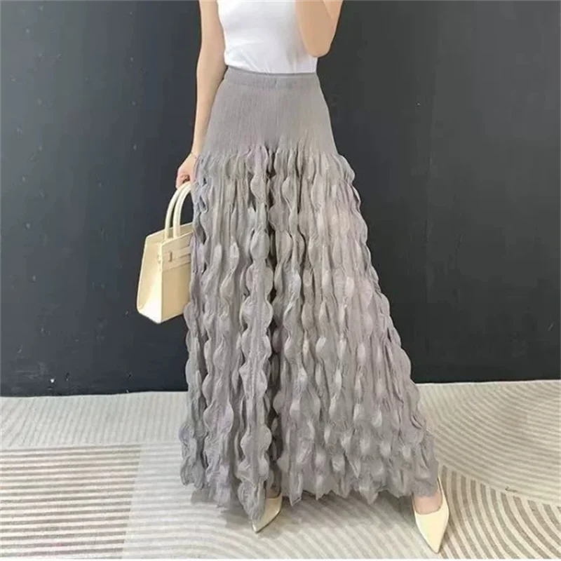 

Miyake Women's Casual Bubble Pleated Skirt 2026 Summer New Japanese Design Solid Color Fashion Loose Street Wear Pleated Skirt