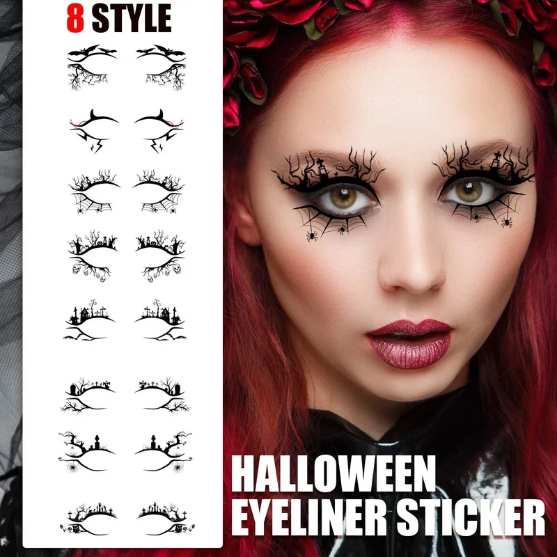 4/8pair Eye Tattoo Stickers Halloween Eyeliner Face Laces Makeup Sticker Spider Cobweb Bat Festival Makeup Pattern Decorations