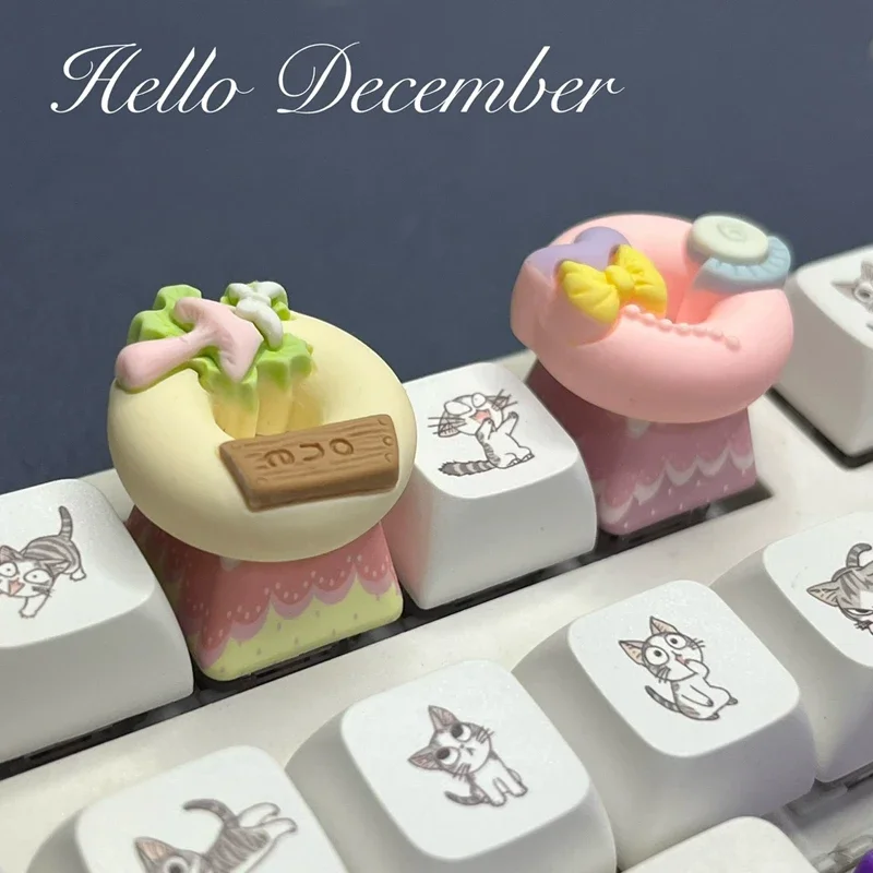 

New DIY Cartoon Donut Keycaps Cute Girl Pink Cross Axis Cherry MX Switch Mechanical Keyboard Keycaps