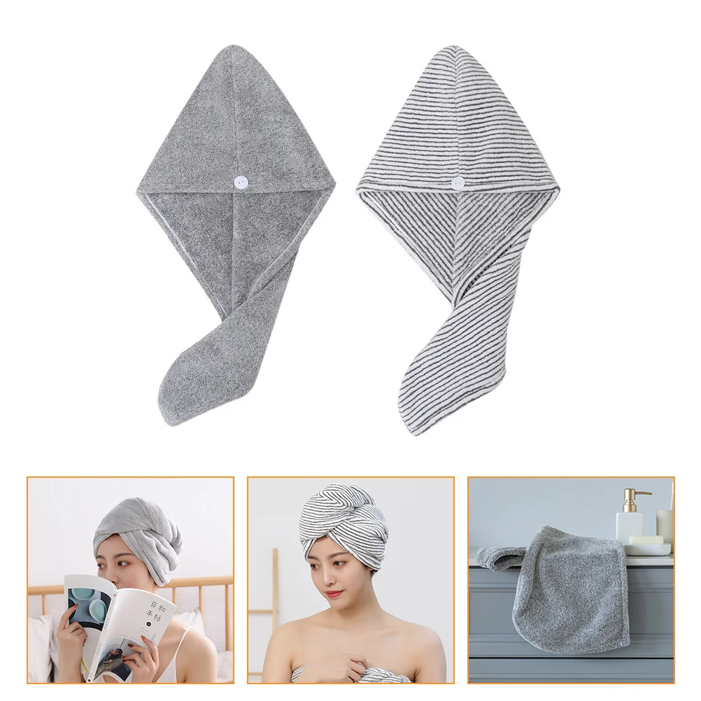 

2pcs Absorbent Drying Bath Hat For Women Soft Hair Wrap Towel Bathing Absorbent Hat Cap Shower Cap Home Hair Towel Grey