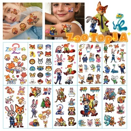 

Дисней мультфильм Zootopia 2, Джуди Ник, временные татуировки, наклейки для боди-арта, вечерние подарки на день рождения, наклейка