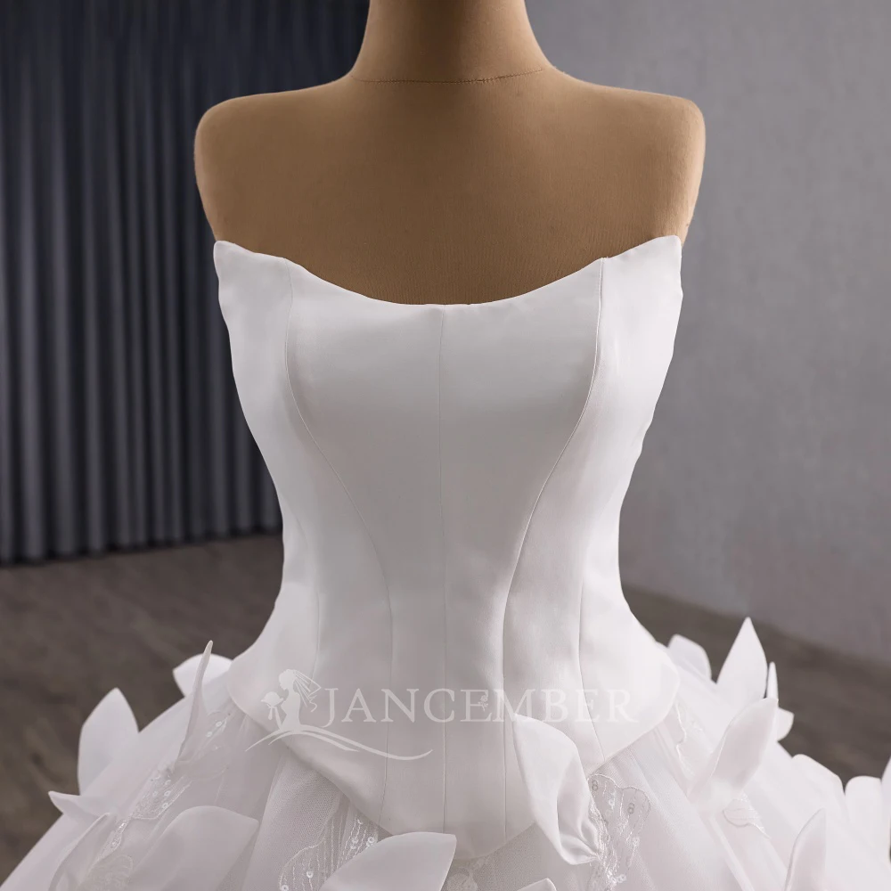 فساتين زفاف بدون حمالات أنيقة مخصصة ثوب الكرة بلا أكمام طول الأرض ثوب الزفاف ذيل المحكمة Vestidos De Novia #4