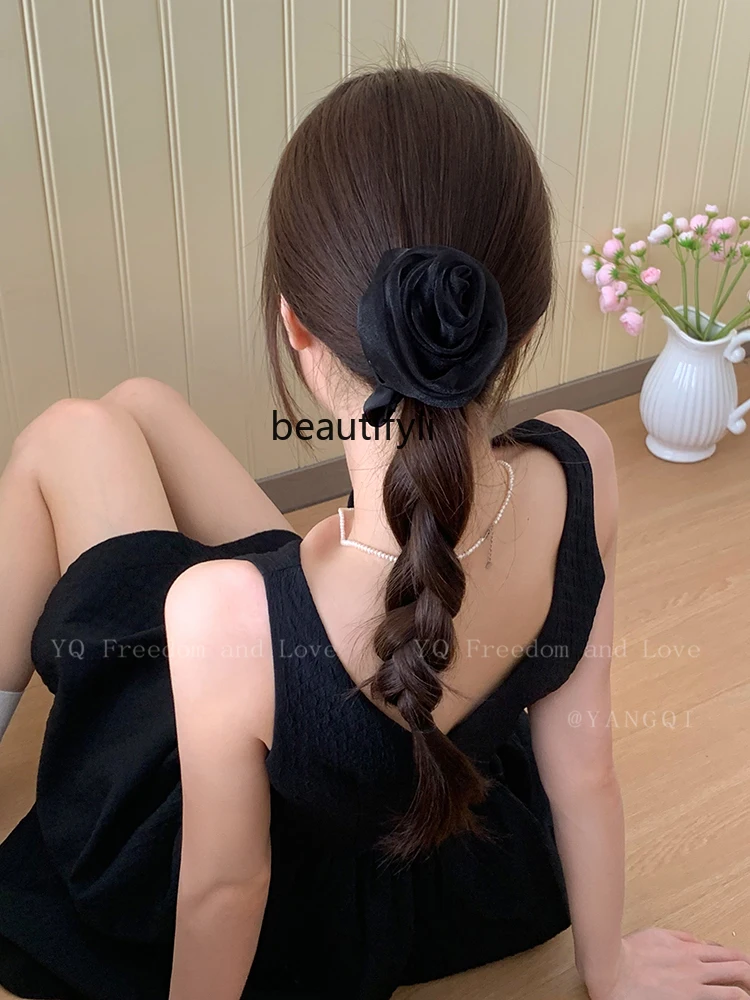 Rose Flower Hairband Headband  Mesh Headdress Flower Hair Rope Summer Tied-up Hair Elegant Hair Accessories Headwear for Women