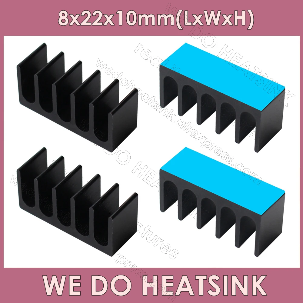 

WE DO HEATSINK 8x22x10mm Without or With Thermal Pad DIP Long Small Size Black Anodized / Silver Aluminum Heatsink Cooler