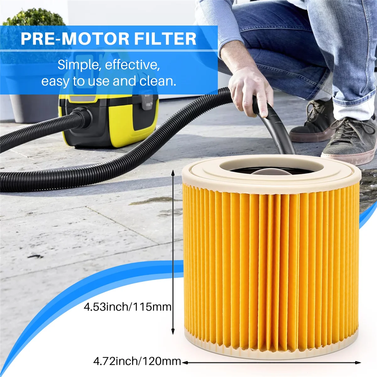 2 Pcs Cartridge Filter for Karcher Vacuum Cleaner WD3 Premium WD2 WD3 WD1 MV3 MV2 WD 3 P Extension Kit Against Fine Dust