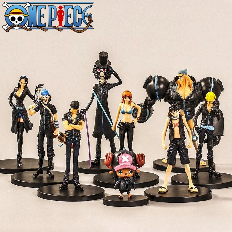 

9pcs Set Black Golden White Color Anime Figure One Piece Luffy Zoro Sanji Nami Brook Action Figure Collec Cool Model Gifts Toy