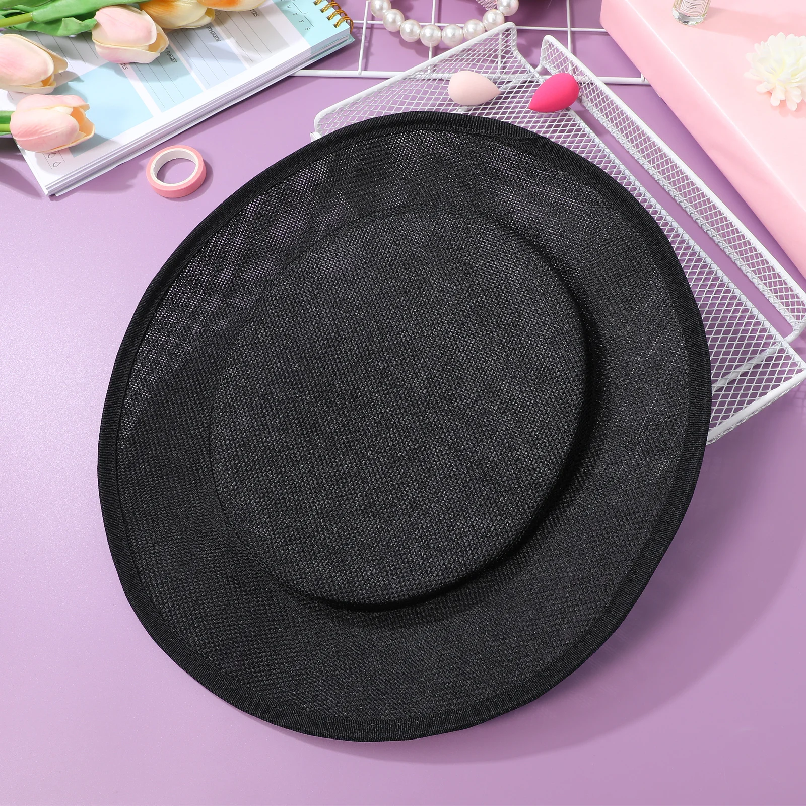 

Black Sinamay Hat Bottom Round Base for DIY Millinery Crafts Cocktail Fascinator Headpiece Women Yarn Wrapped Exquisite Hair