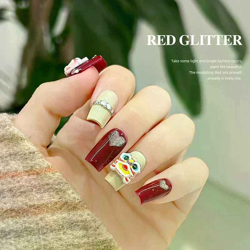 20PCS New Year Cute Lion Dance Nail Art Decor Stereoscopic Mixed Loading Decoration Nail Patches