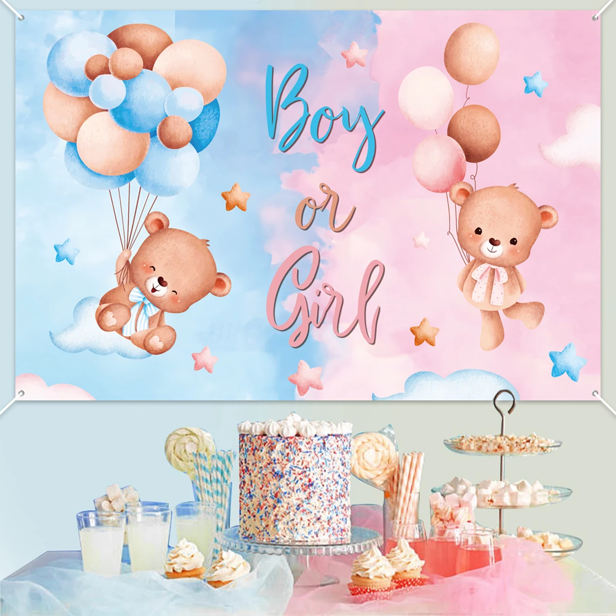 Gender Reveal Party Backdrop, Ggender Reveal, Fundo de banner, Happy Birthday, Party Decor, Baby Shower, Menino, Menina, Crianças