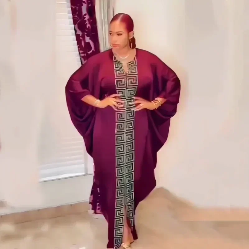 Boubou personalizzato Robe Africain Femme Abiti 2025 Dashiki di alta qualità Diamanti bianchi Manica lunga a pipistrello O-Collo Maxi abiti a vestaglia