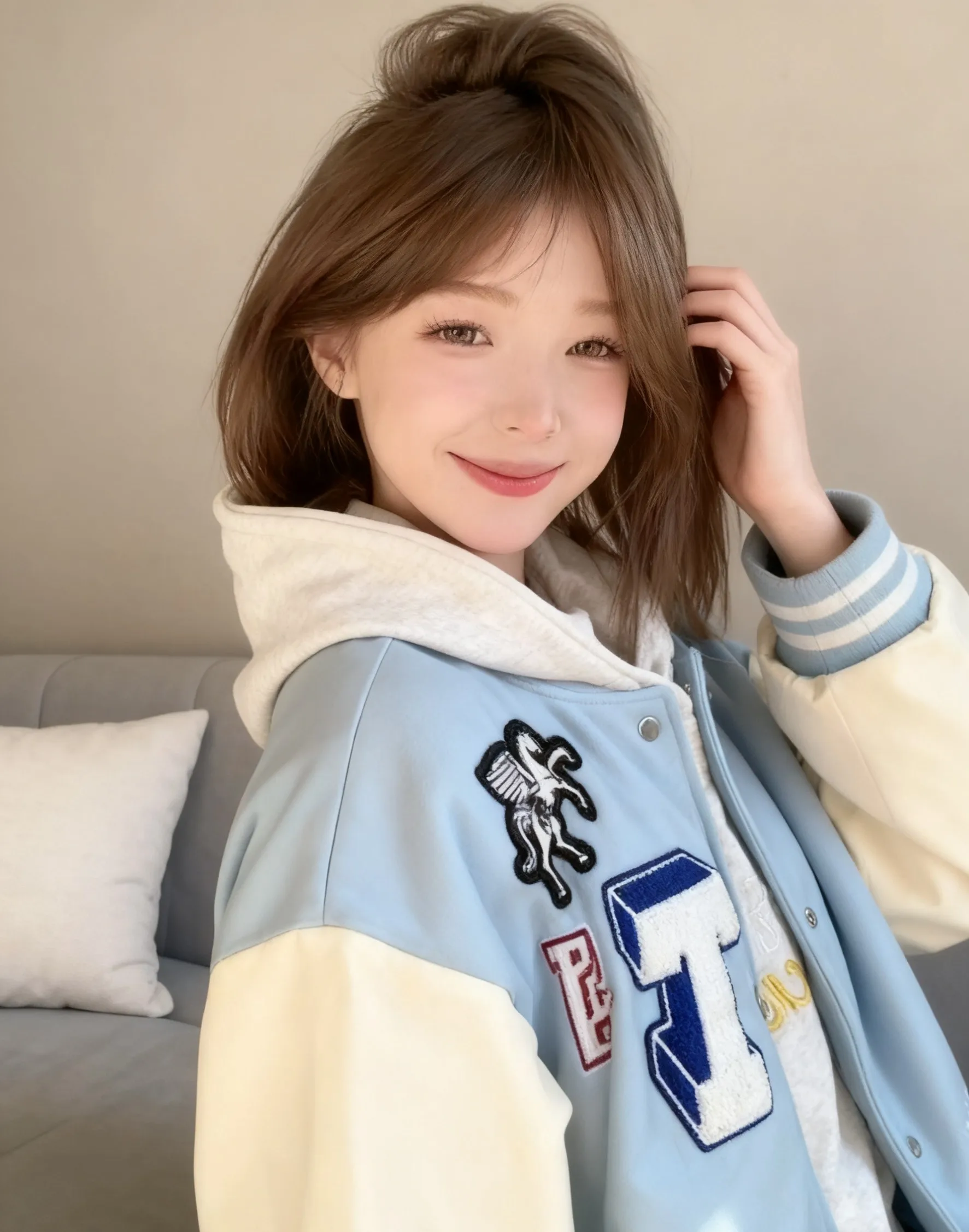 

Baseball Jackets Deep Blue Womens Spring Artsy Patchwork Contrast Design Fashion Urban Trendy Popular Youth Alternative Oversize