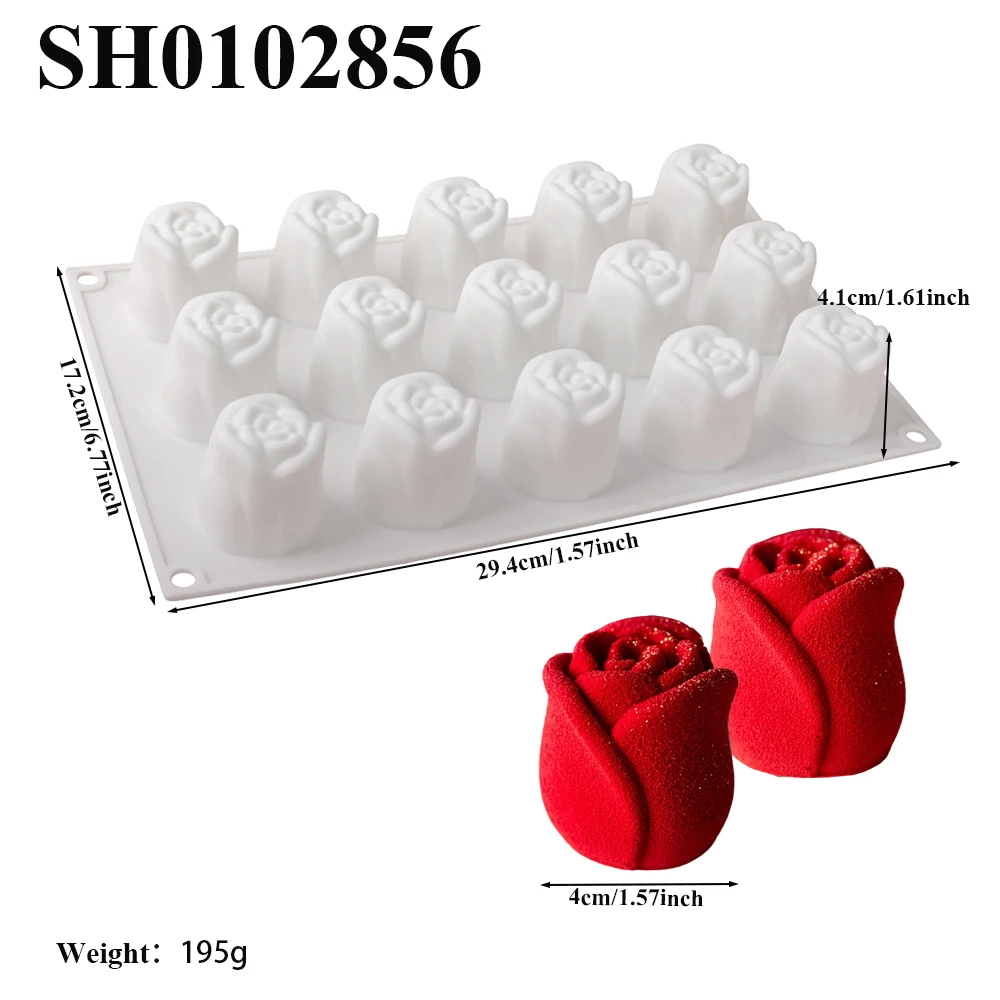 Valentine's Day 15-Cell Rose Bud Design Silicone Mousse Cake Mold Chocolate Mould Food Grade Kitchen Dessert Baking Tools view 3