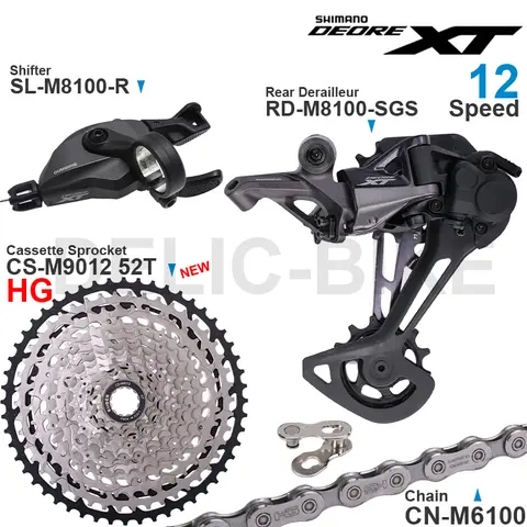 SHIMANO DEORE XT M8100 그룹 세트(M8100 시프터 포함) 뒷 변속기 CN-M6100 체인 원본 및 카세트 스프로킷 50T/52T