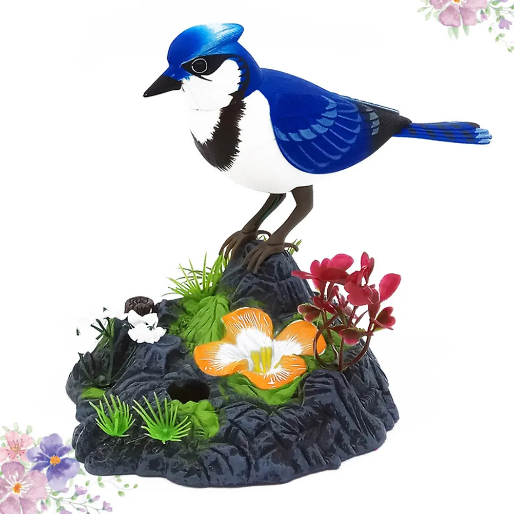 

1Pcs Blue Electric Sounding Voice Control Bird Imitation Cage Ornament Artificial Singing Bird Decor for Home Garden