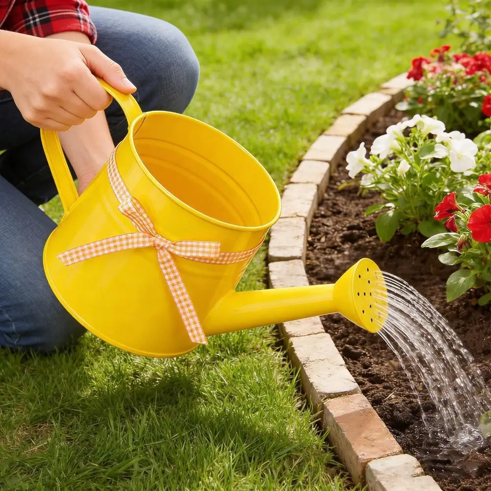 New Lightweight Plant Watering Can Rust Resistant Sprinkler Head Garden Watering Can Gingham Ribbon Watering Pot Indoor Plants