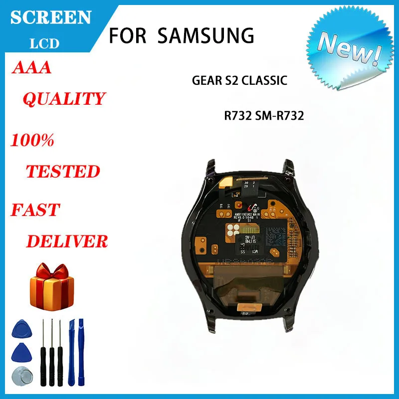 For Samsung Gear S2 Classic R732 SM-R732 LCD Touch Screen Digitizer Assembly LCD Display With Frame Replacement Parts