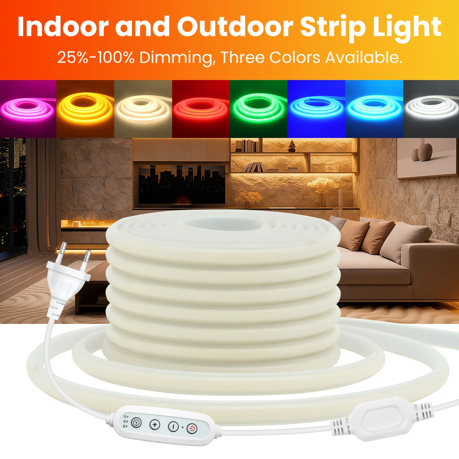 Timing Dimmer COB Neon Strip 220V 3000K 4000K 6000K Red/Green/Blue/Yellow/Purple Flexible Ribbon Rope LED Light