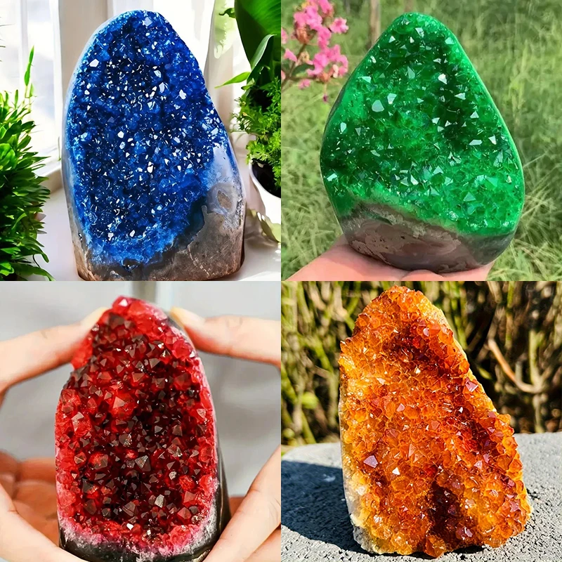 

1PC Rare Red/Blue/Orange/Green Geode Cluster -Premium, Perfect for Home & Office Decor, Unique Gift Idea