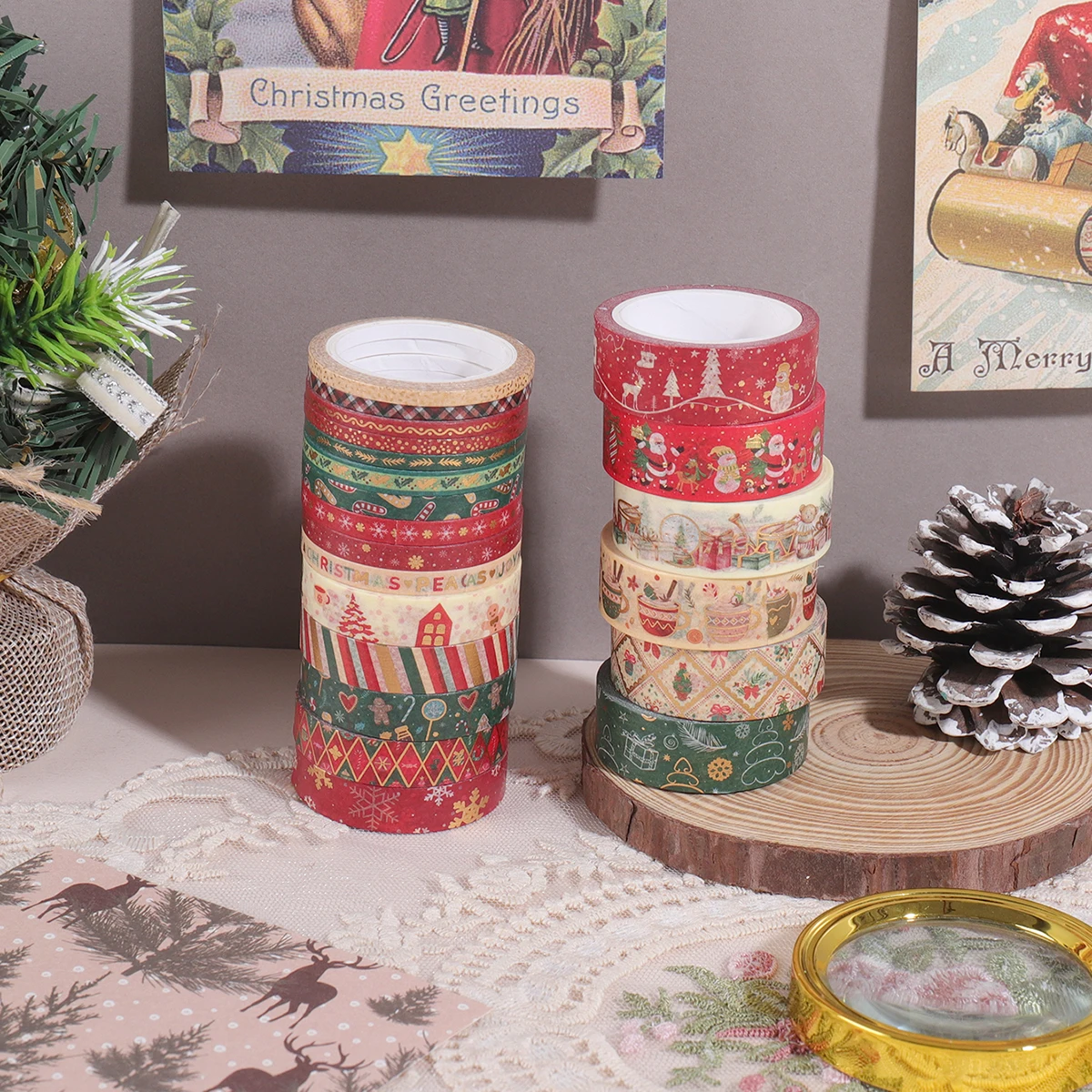 

21rolls/box, Christmas patterns washi tape, suitable for DIY scrapbooking gift decoration, gold foil design