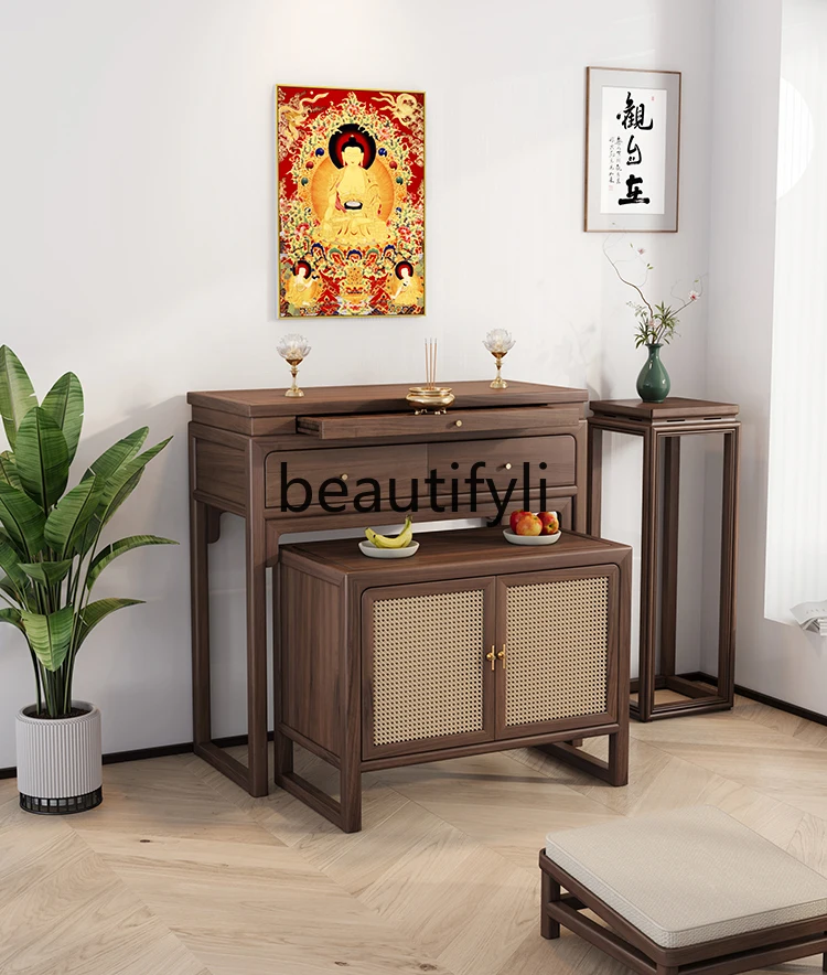 

New Chinese-style solid wood table incense case household cabinet simple step Buddhist platform