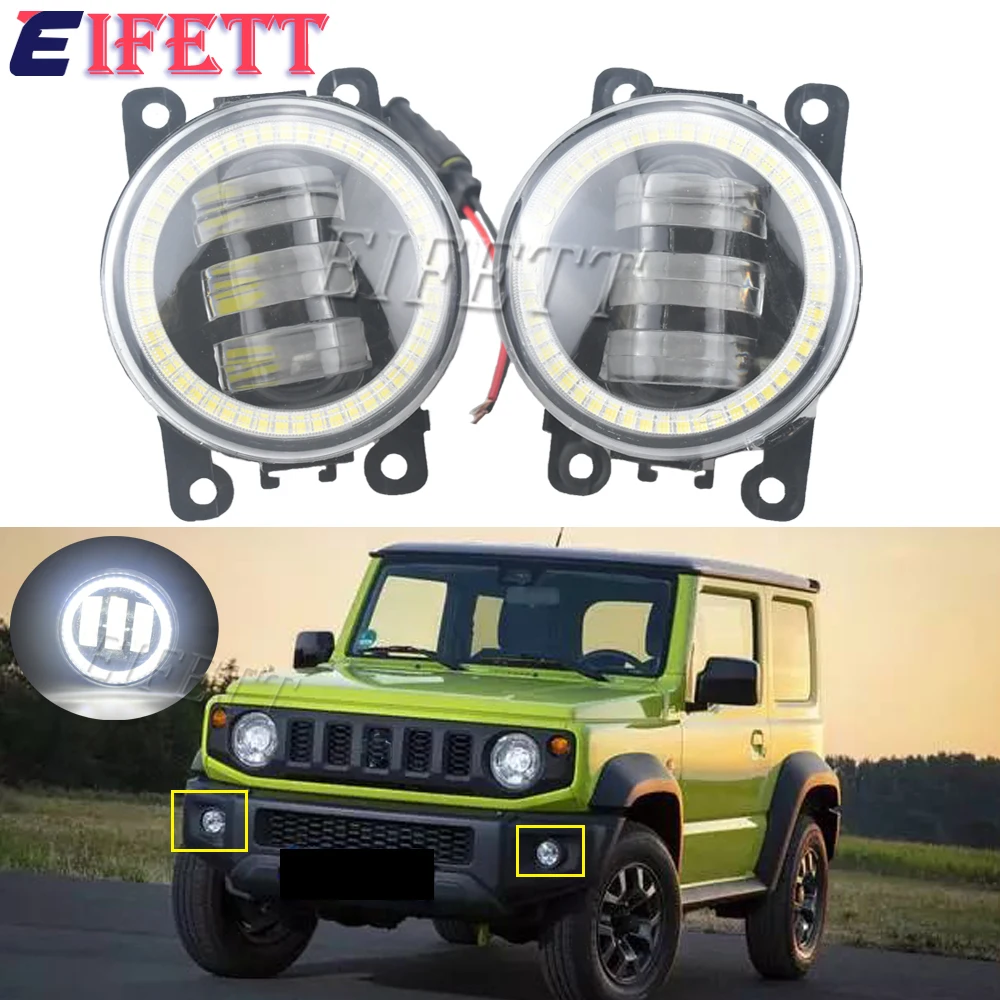 2PCS Super Bright Car LED Fog Lights Angel Eye DRL For Suzuki Jimny FJ Closed Off-Road Vehicle 1998-2014 Daytime Running Lamps