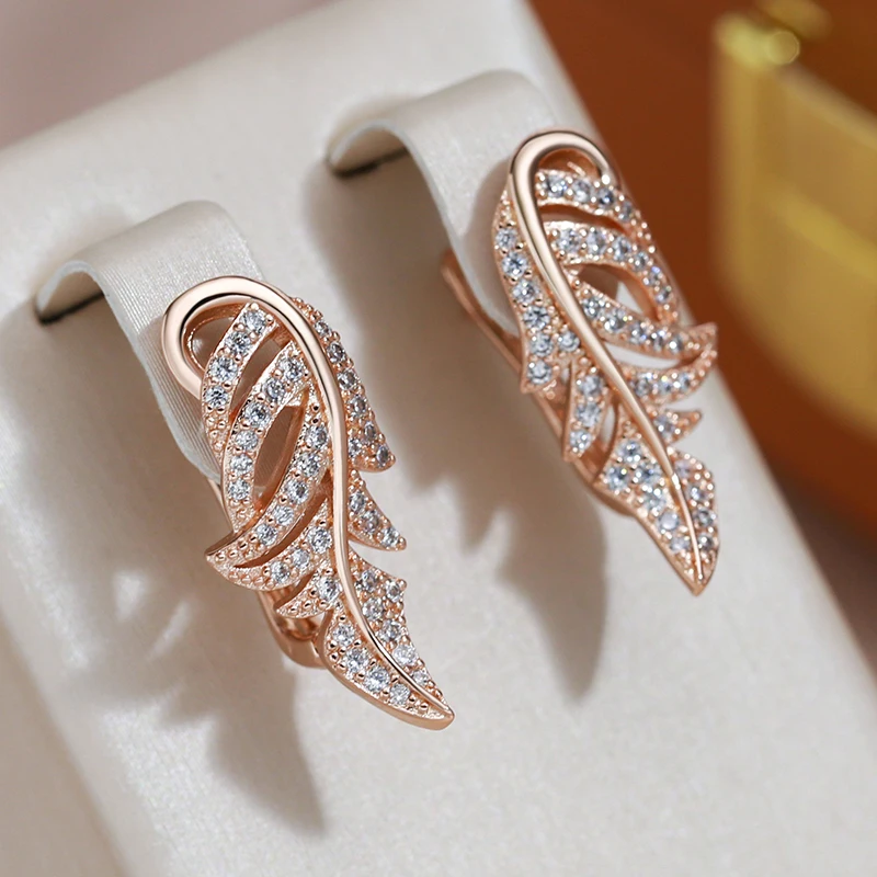 JULYDREAM Full Zircon Hollow Texture 585 Gold Color Dangle Earrings for Women Wedding Sparkling Accessories Personality Jewelry