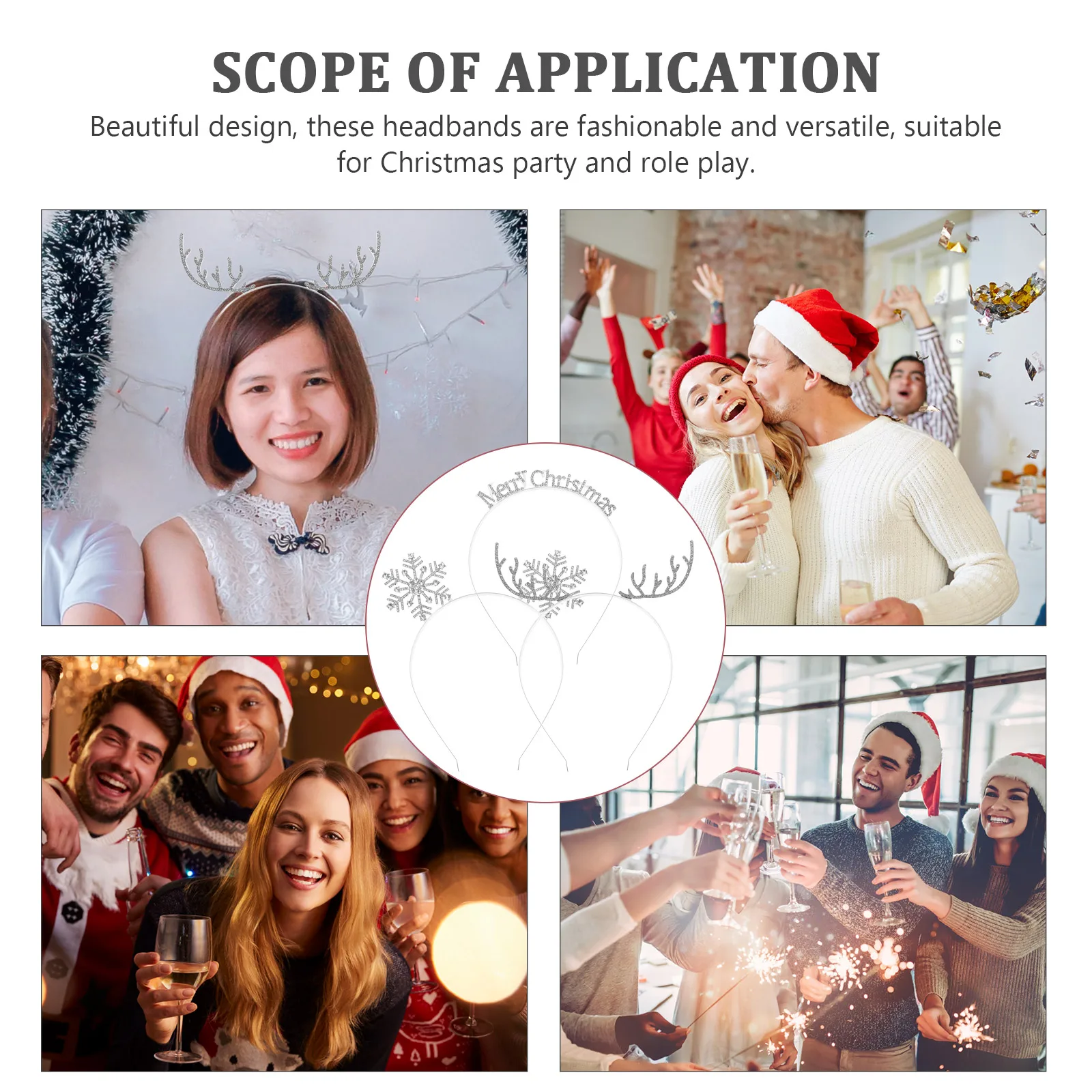 

3Pcs Deer Antlers Headbands Christmas Festival Sparkling Alloy Hair Accessories for Women Holiday Party Cosplay Wear Xmas