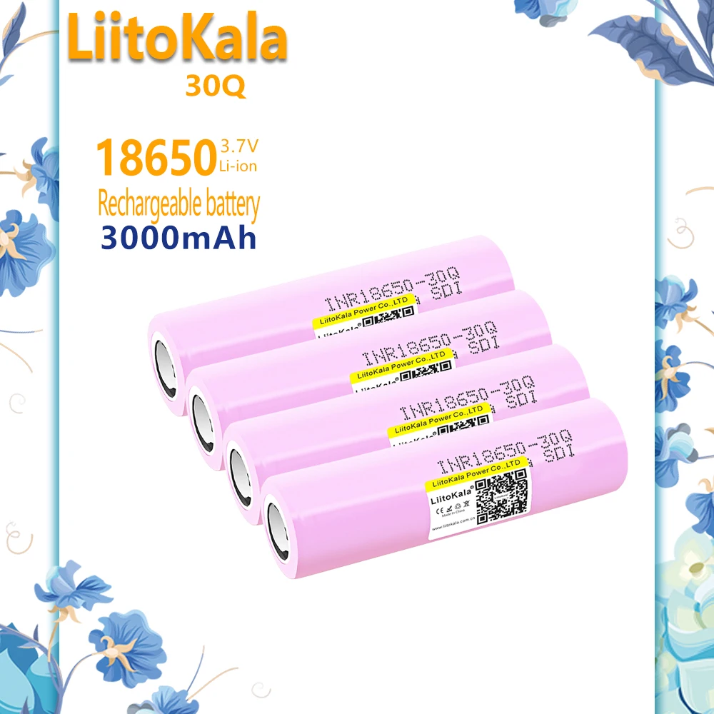 LiitoKala جديد INR18650 30Q 18650 3000mAh بطاريات بطاريّة ليثيوم قابلة لإعادة الشحن