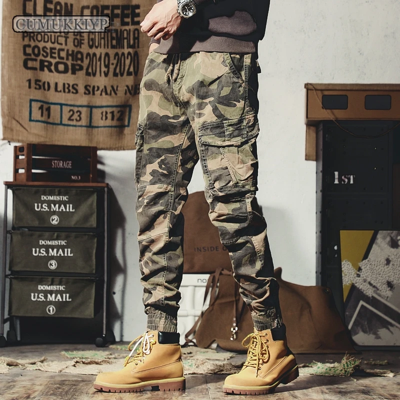 

Men's Tactical Cargo Pants Tapered Leg Multiple Y2k Multi-Pocket Male Trousers Sweatpants Streetwear Techwear Military Green