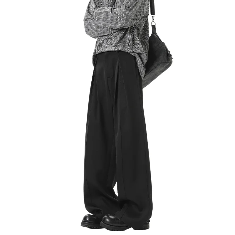 【Mirrordust】2025 Autumn Plus Size American Style Loose Black Wide-Leg Casual Business Pants for Men M-5X