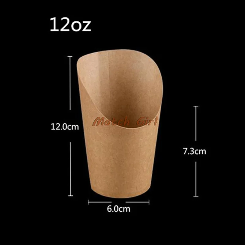 100pcs/lot-6x7.3x12cm 12oz Disposable white kraft paper french fries cup Fried Chicken Wings Popcorn Dessert storage Box