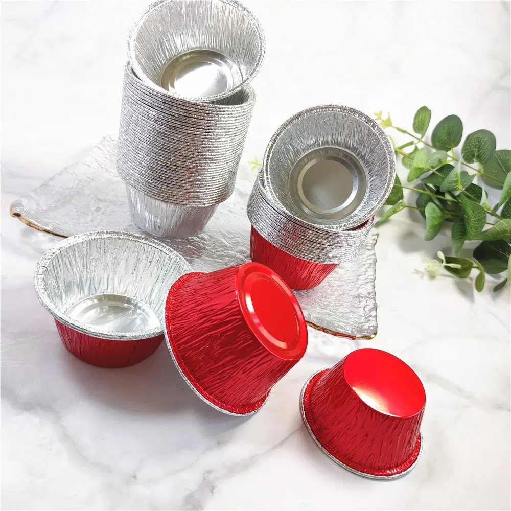 50Pcs Disposable Aluminum Tin Foil Baking Pans Non-stick Food Grade Baking Cup Tray Practical Fast Heating Cupcake Mold Catering