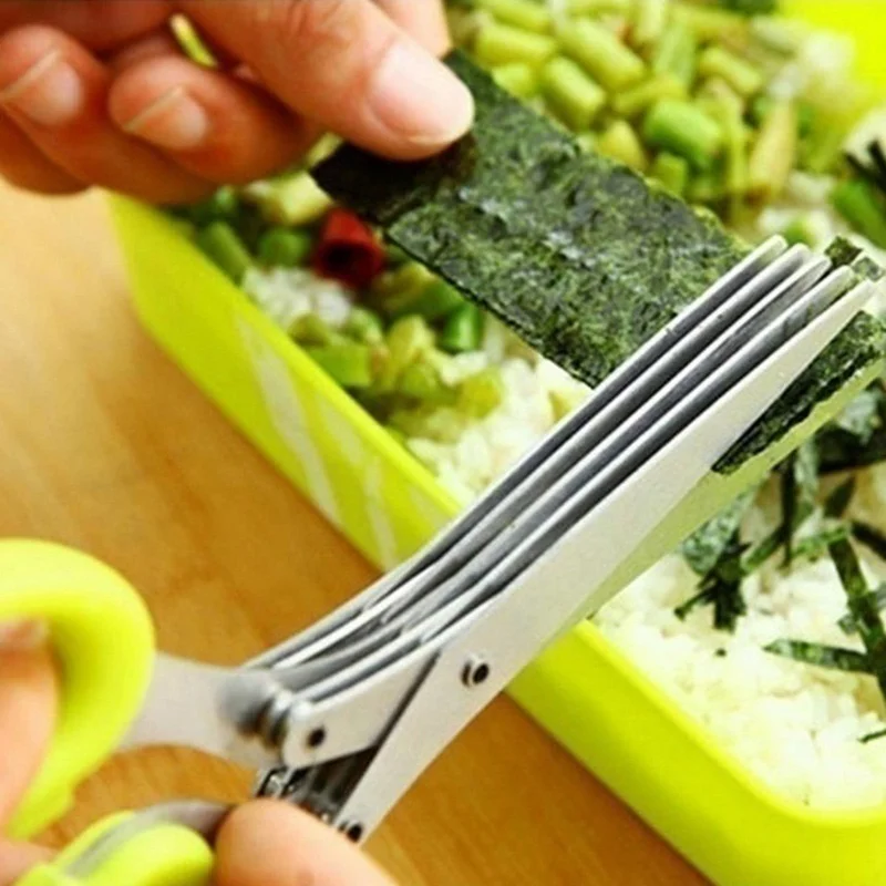 Chopped green onion, cut seaweed, cut cooking tools, multi-function stainless steel kitchen scissors with 3/5 layers