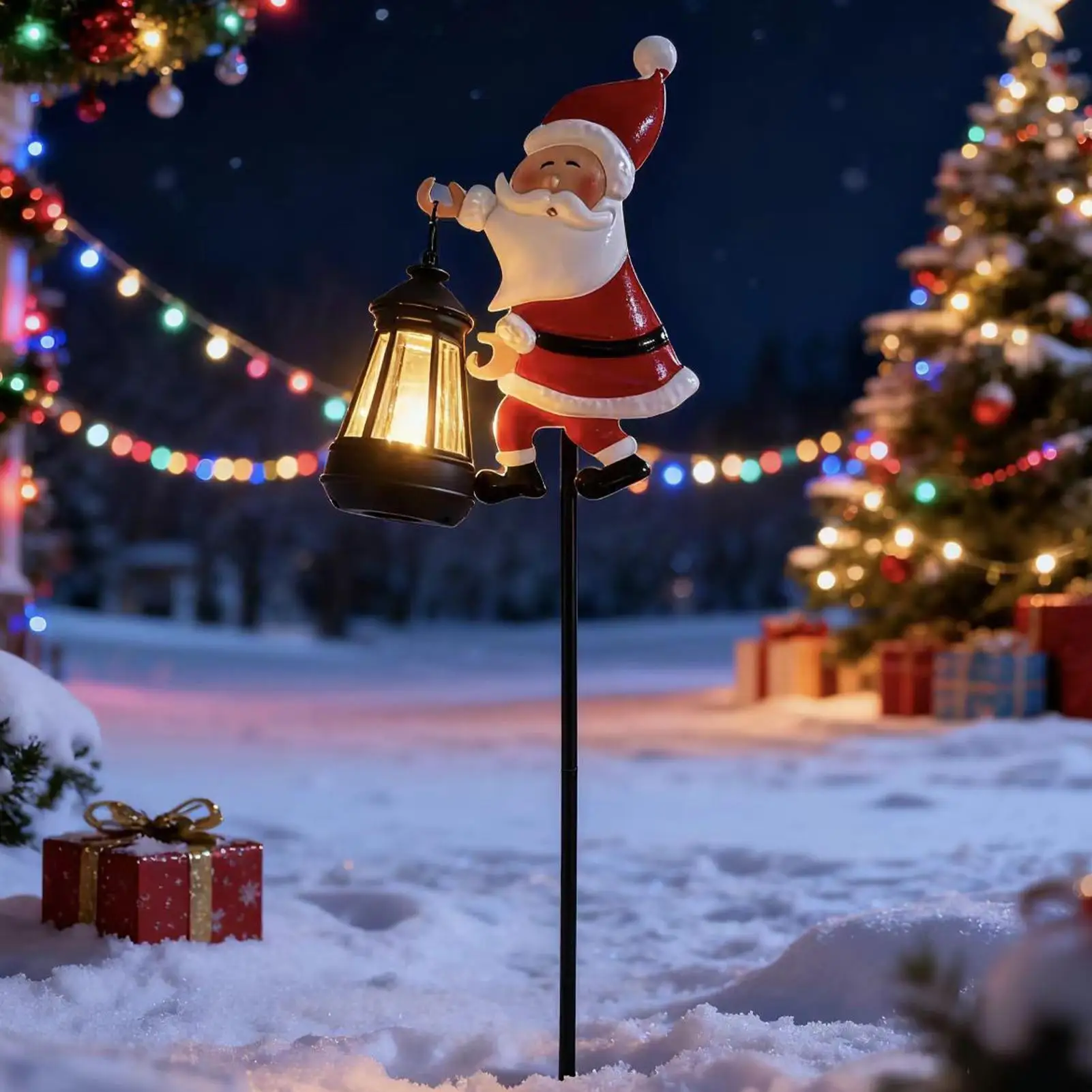 Christmas Santa Solar Kettle Lights Waterproof Garden Solar Watering Can Light with 2 Colors Santa Kettle Ground Lamp for Decor