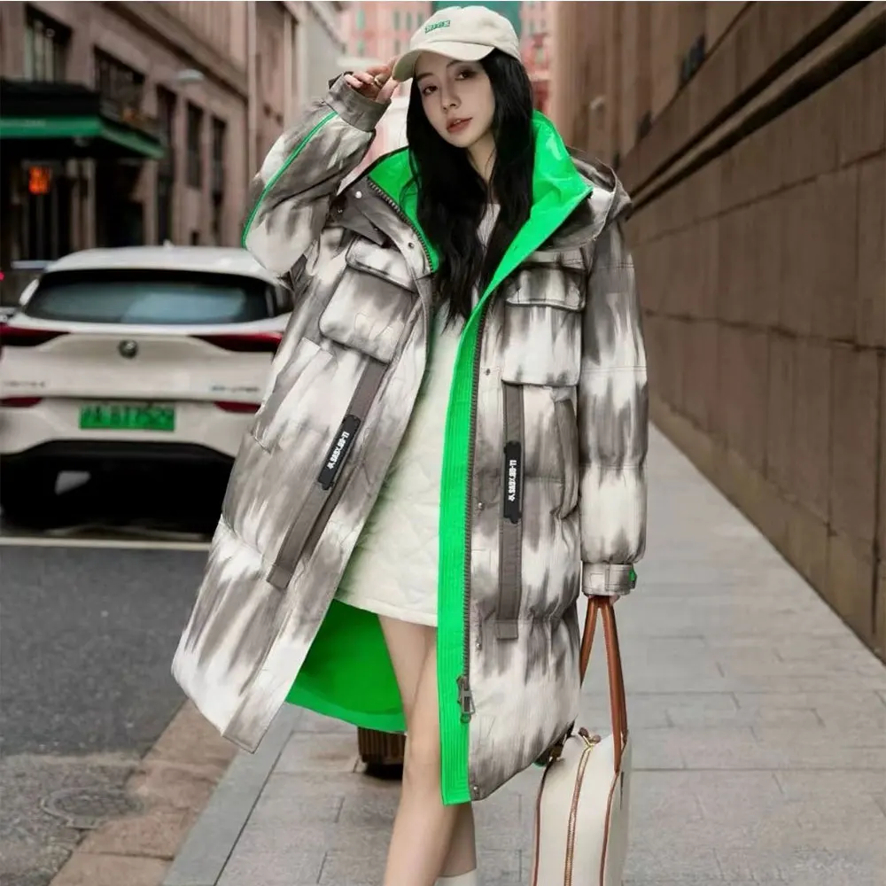 Gradient Winter Clothing Women 90% Duck Down Coat Fashion Long Puffer Jacket for Female Thick Warm Parkas Lady Outerwear 2025