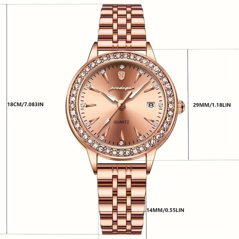 Elegant Women'S Quartz Watch with Calendar - Luminous Waterproof Stainless Steel Band Swiss Movement Watches for Women