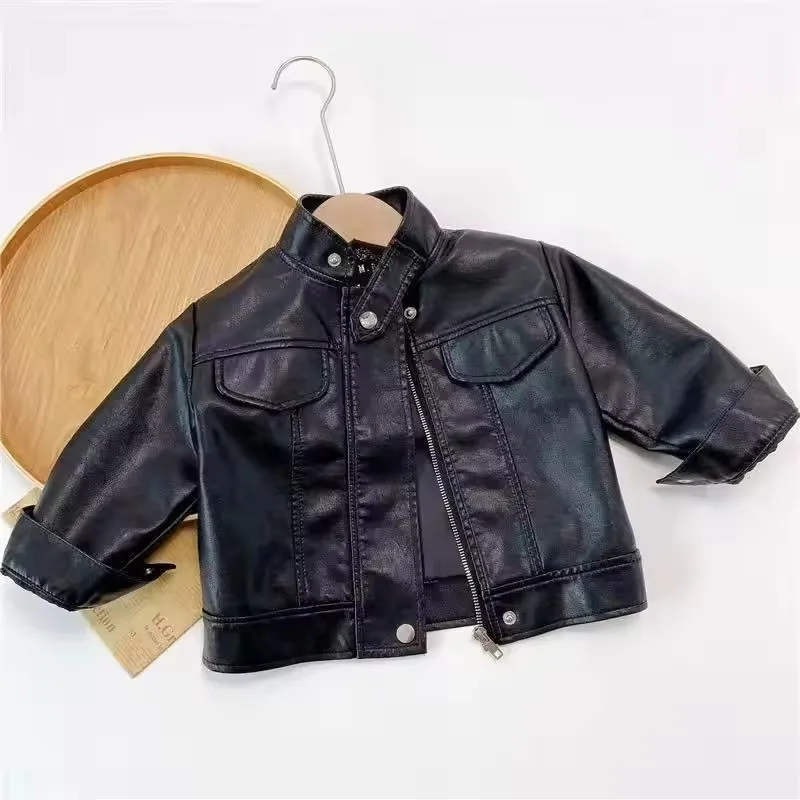Girls Boys Leather Jackets Children Autumn Casual Outerwear Kids Spring Zipper Trends Coats Baby New Handsome Classics Clothing