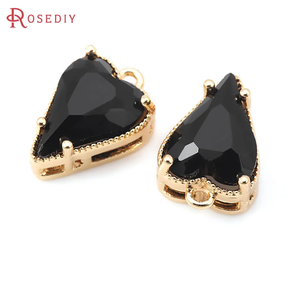 10PCS 18K Gold Color Brass and Glass Heart Charms Pendants High Quality Jewelry Making Necklace Earrings Accessories for Women