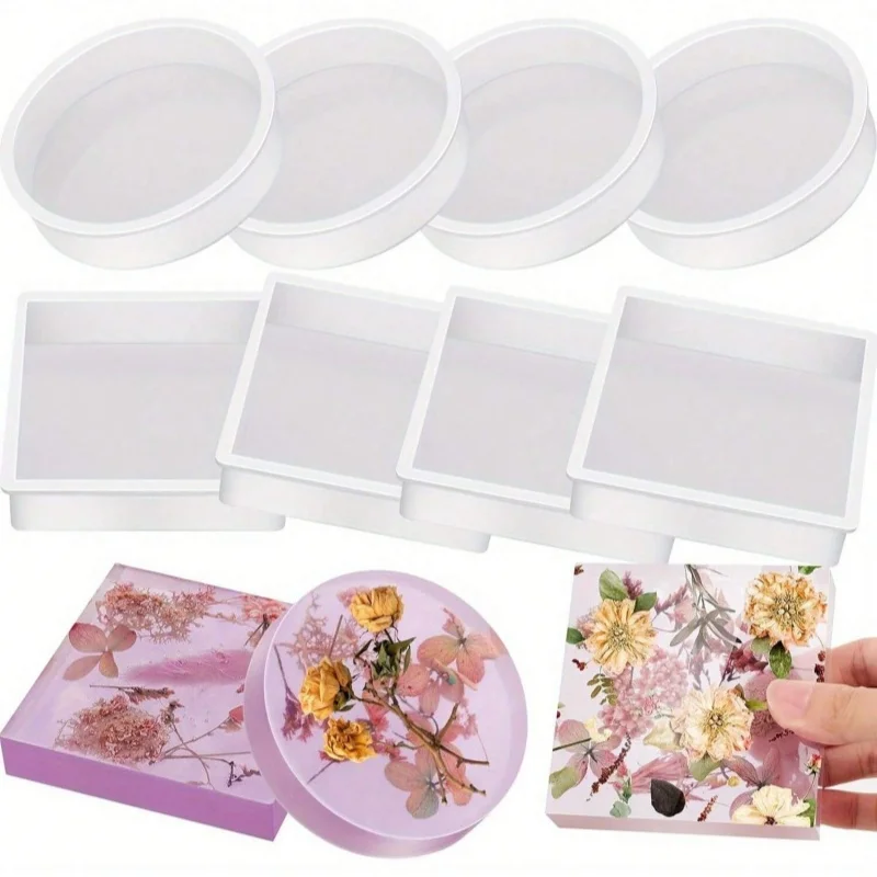 

8 Square Circular Deep Coaster Silicone Molds DIY Resin Coaster Molds for Flower Bouquet Preservation Casting Crafts