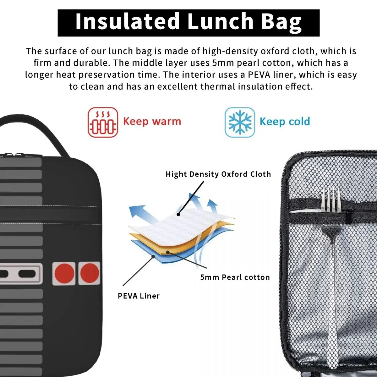 Retro Vintage Gaming Controller Insulated Lunch Bag Picnic Video Game Geek Gamer Resuable Cooler Thermal Lunch Box Women Kids