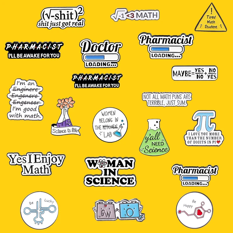 Science Enamel Pins Square Root Chemical Symbol Conical Flask 
