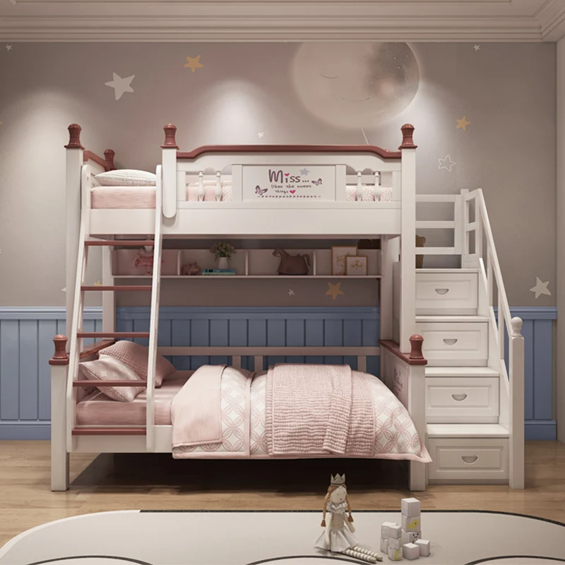 All solid wood children's bed, up and down bed, girl princess bed, double layer bed, mother bed, high and low bed, American styl