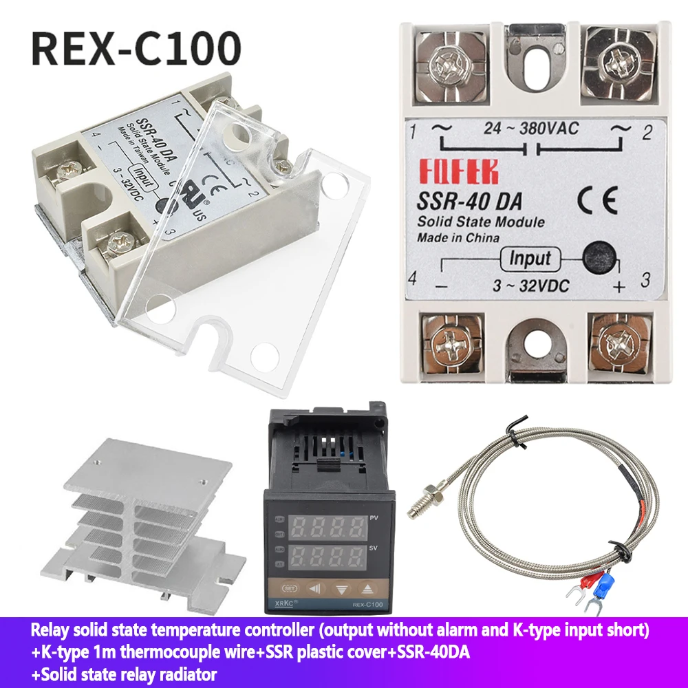 Digital PID Temperature Controller REX-C100 REX C100 thermostat + 40DA SSR Relay+ K Thermocouple 1m Probe RKC LED Screen Display