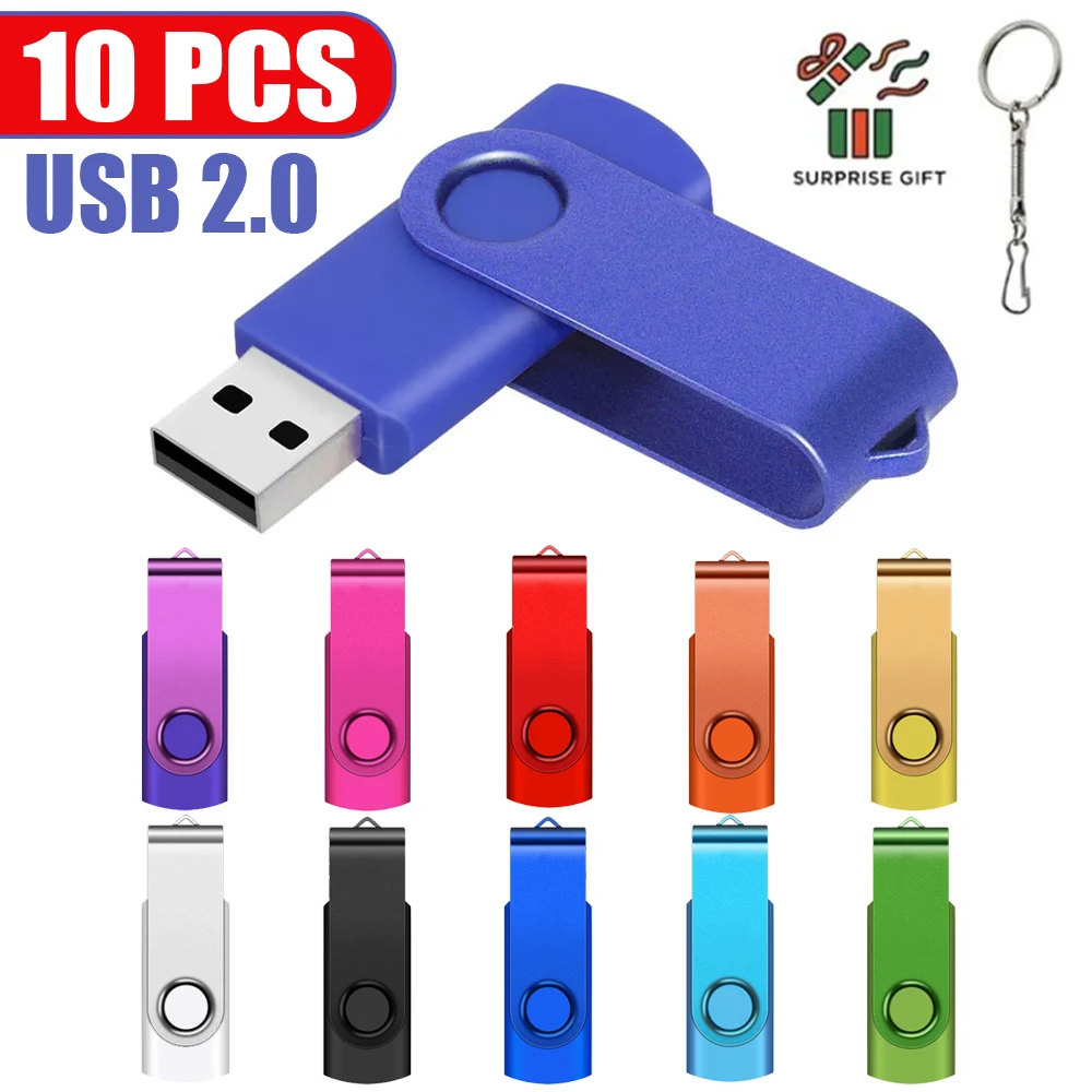 

Вращающийся флэш-накопитель USB 2.0, 10 шт. LOT, брелок для ключей, металлический флэш-накопитель, креативный подарок, 64 ГБ, 32 ГБ, цветной U-диск